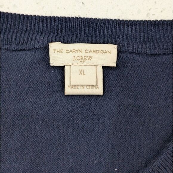 J.Crew The Caryn Cardigan Sweater Cotton Navy Blue Button Front Seahorse L/XL - Picture 7 of 9